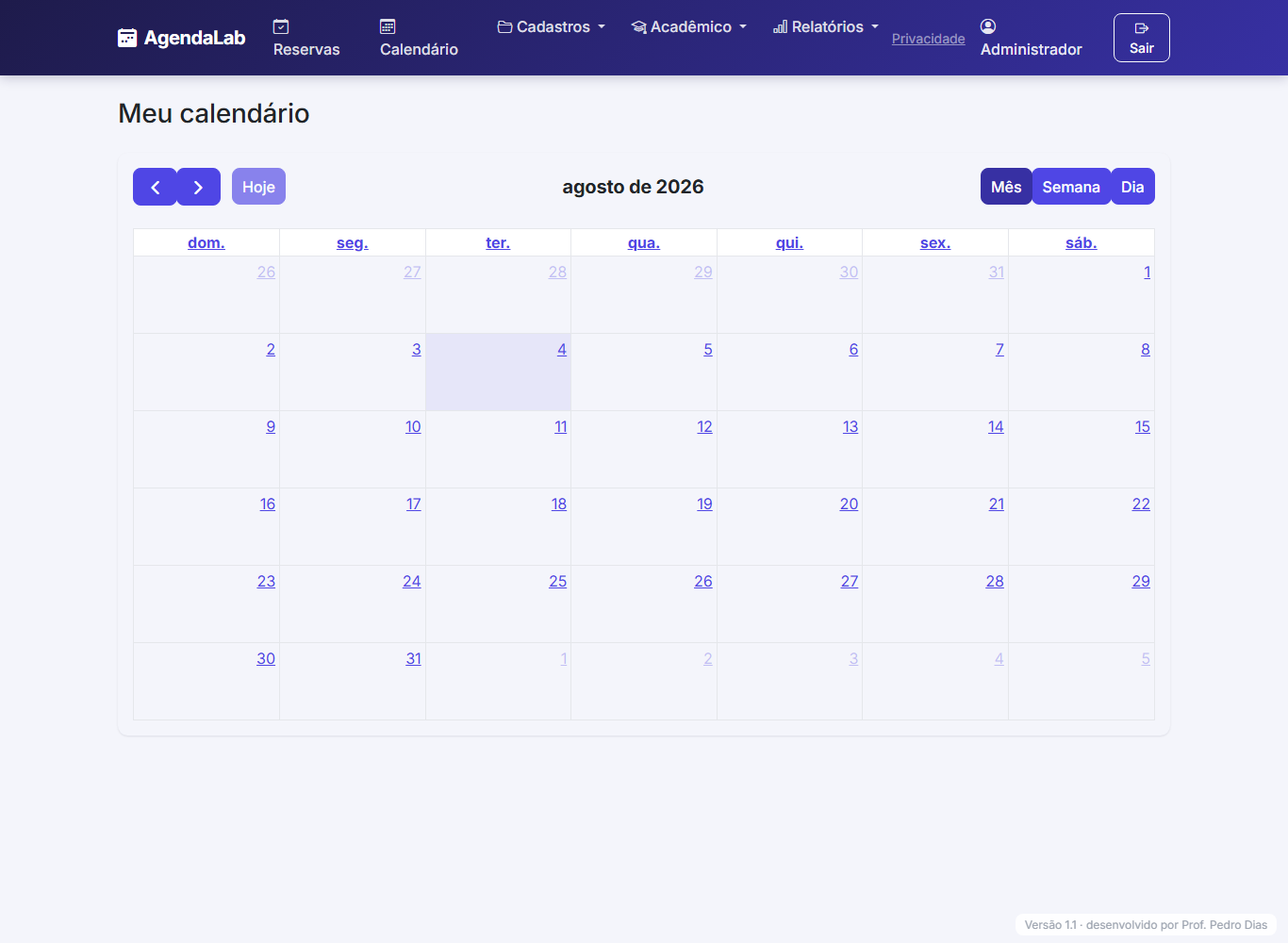 Tela Meu calendário